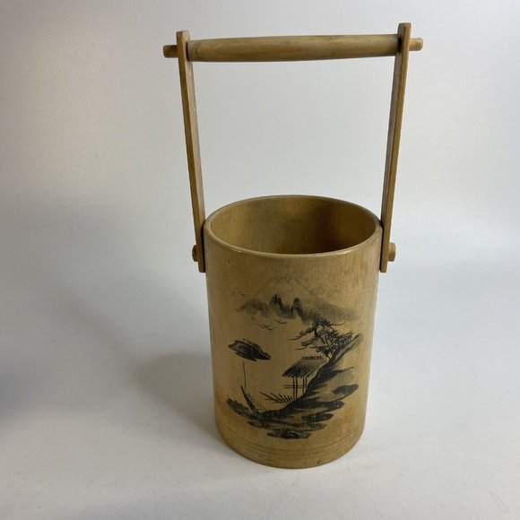 Tiki Bamboo Glasses & Ice Bucket Hand Painted Korean War Souvenir 50's Set of 7 - Picture 14 of 16